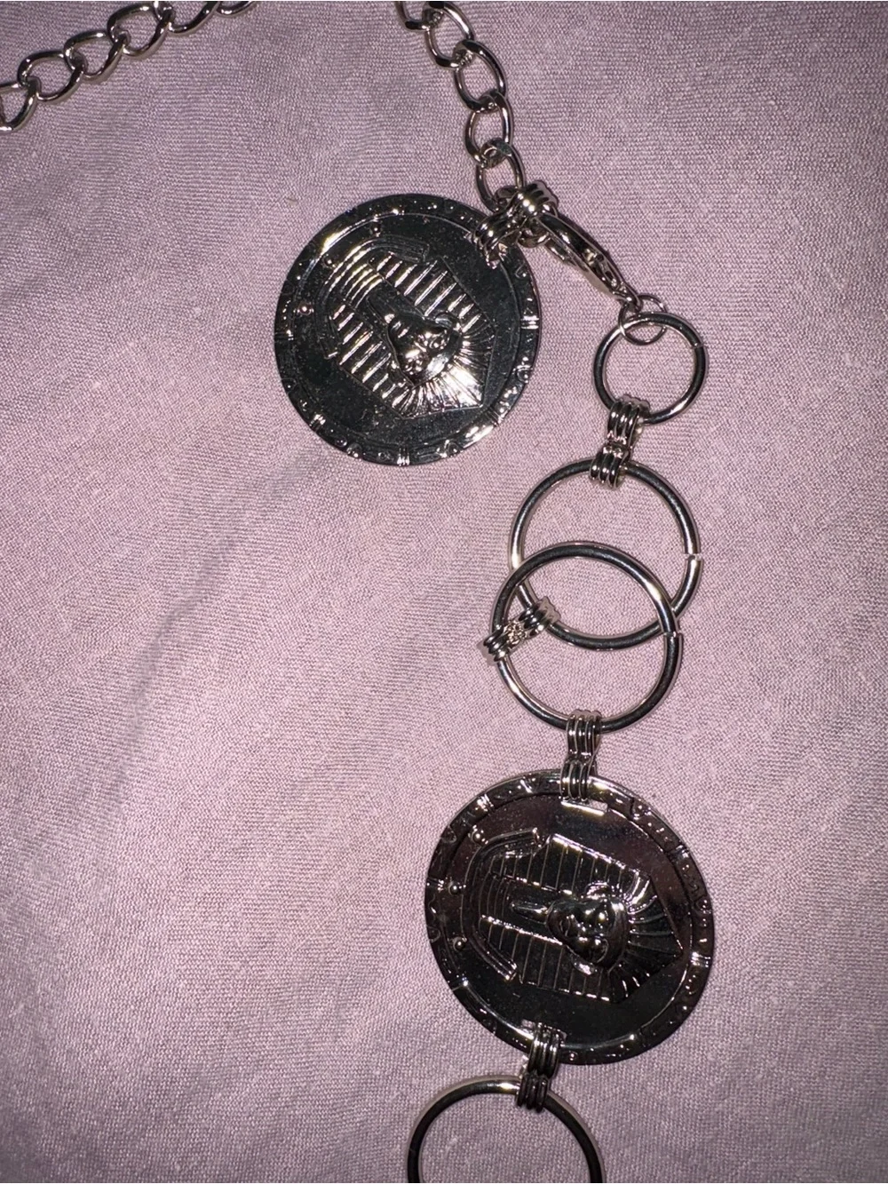 Silver Body Chain Belt with Pharaoh Token Design